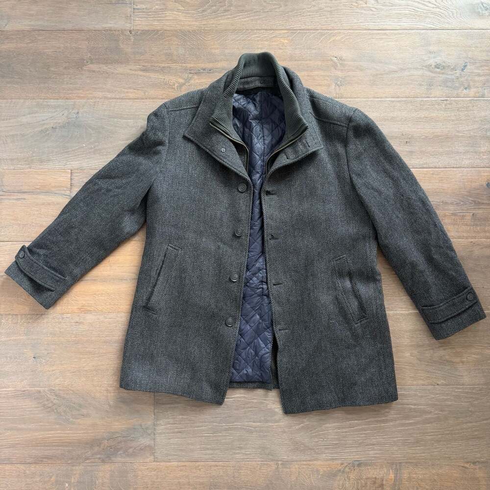 T.M. Lewin Boyce Funnel Neck Wool Silk Blend Primaloft Coat Grey Size 42R
